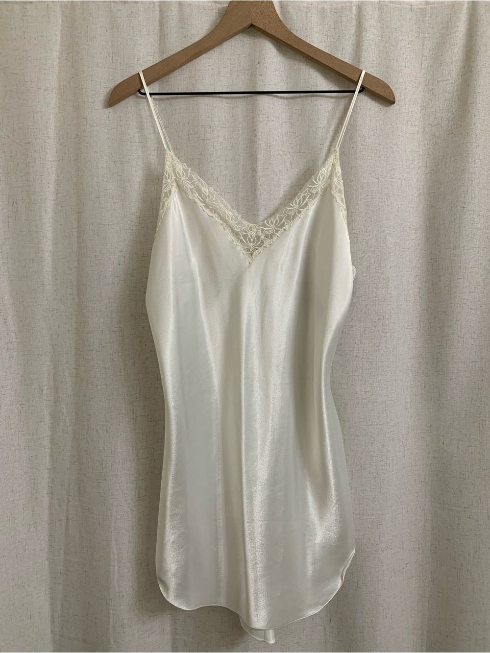 Victorias Secret 90s Vintage Gold Label Satin Lace-Trim Slip Dress Off White L